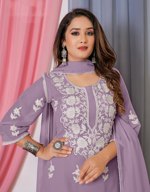 elegant purple bamber georgette attrective designer party wear salwar suit with purple bamber georgette of-13720-acy4446 Back View